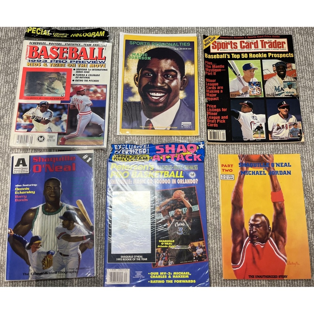 Vintage Shaquille O'Neal Magic Johnson Magazine Lot‎ 6 Basketball Baseball 1993